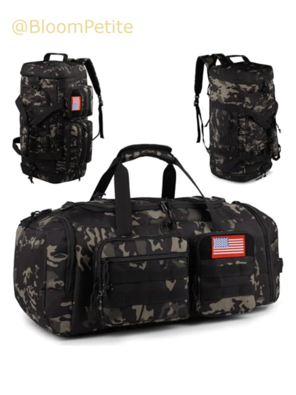 50L Tactical Gym Duffle Bag 3-in-1 Sports Travel Bag with Shoe Compartment